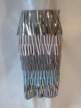 NWI Women Asos Grey Multi (Item-16) Shard Ribbon Fringe Embellished Midi Skirt 4